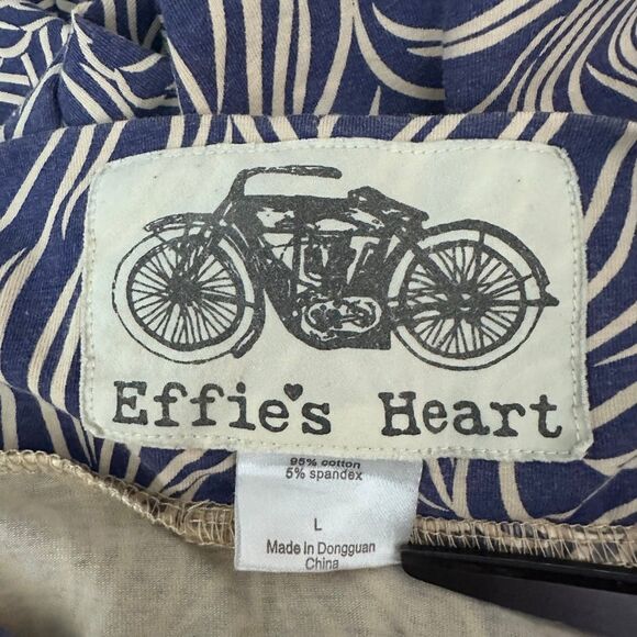 Effies Heart Leaf Print Jersey Circle Midi Skirt Pockets Retro Style Blue Size L - Picture 4 of 8